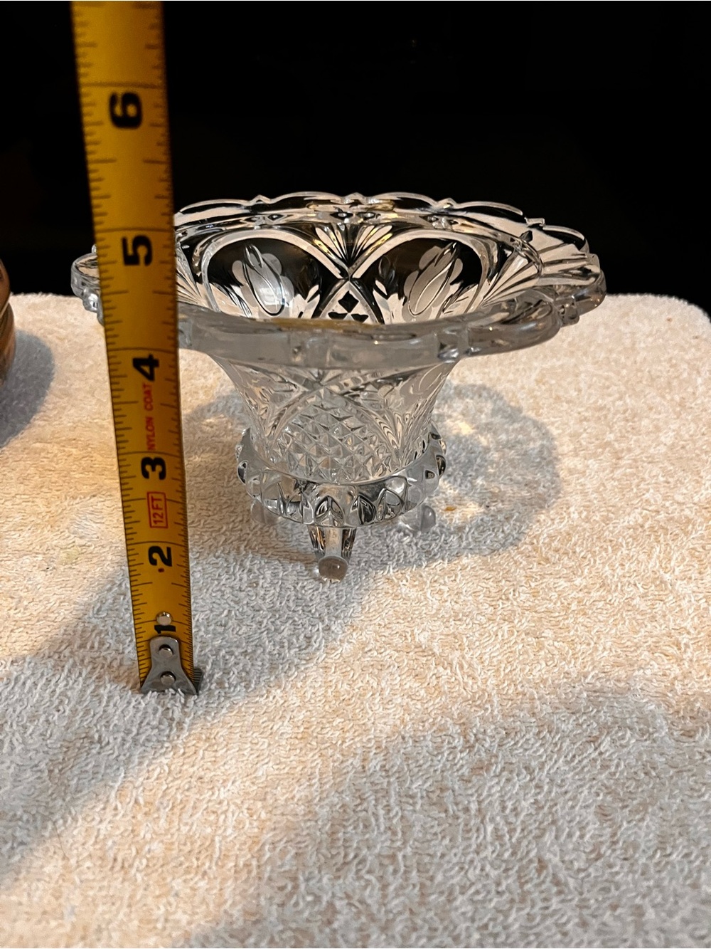 Cut Glass Footed Decorative Bowl - Clear Glass